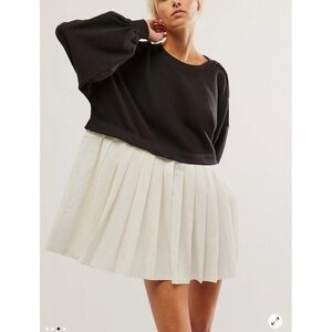 Free People Eleanor Sweatshirt Oversized Pleated Tunic Pullover Mini Dress
